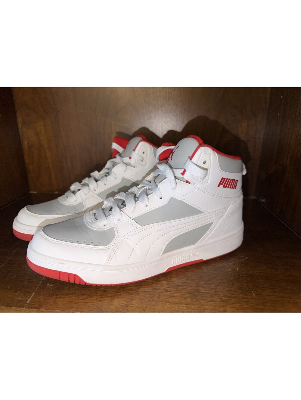 Puma Rebound Joy High Top Sneakers - 374765-31 - White Grey Red - Men’s 10 (D1)